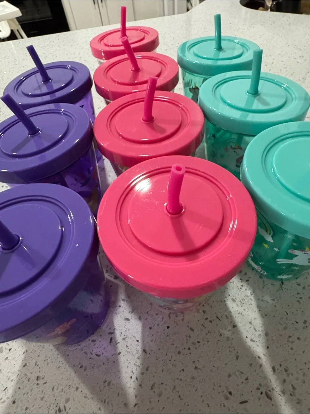 10 Colorful Reusable Party Tumbler Cups with Lids & Straws - Purple, Pink, Teal